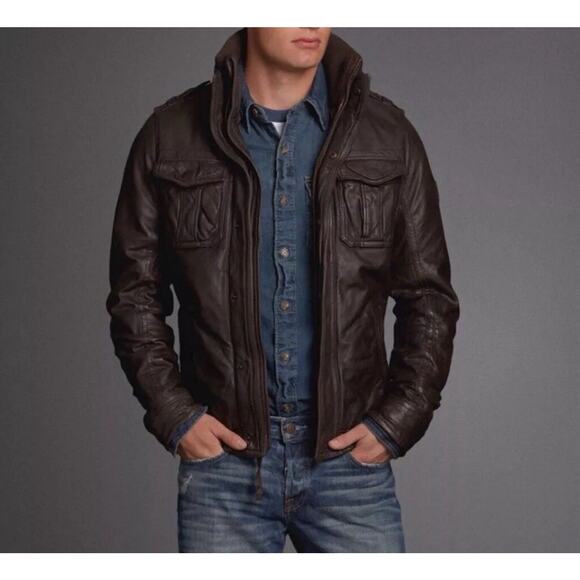 ABERCROMBIE & FITCH SLANT ROCK L LEATHER FLIGHT JACKET AVIATOR BOMBER PILOT USAF - Picture 1 of 8